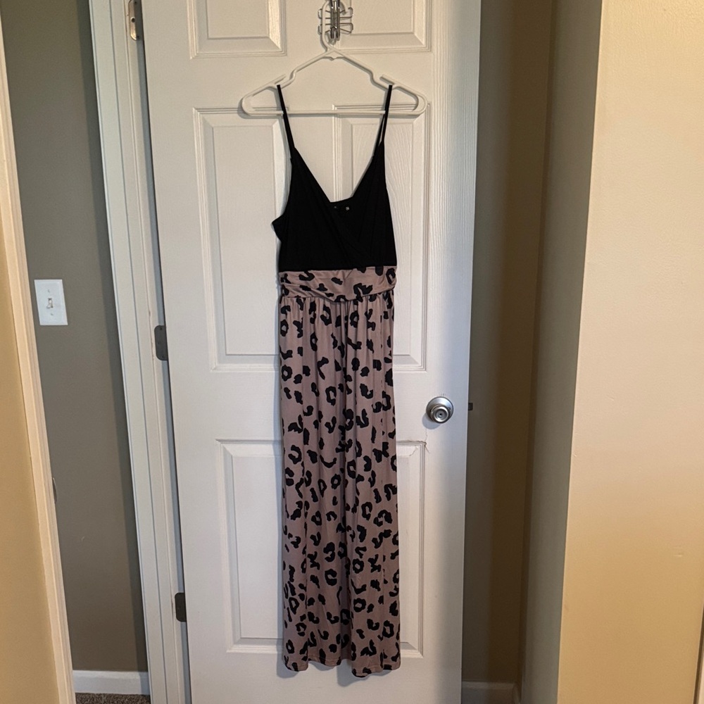 Black and Leopard Print Maxi Dress